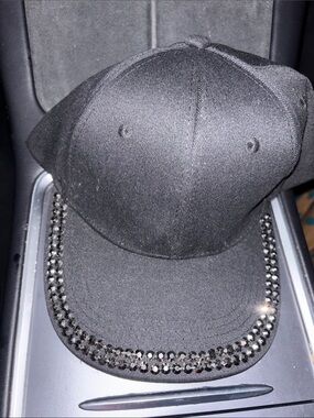 Black Rhinestone Trim Baseball Cap - Women Accessories Hat
